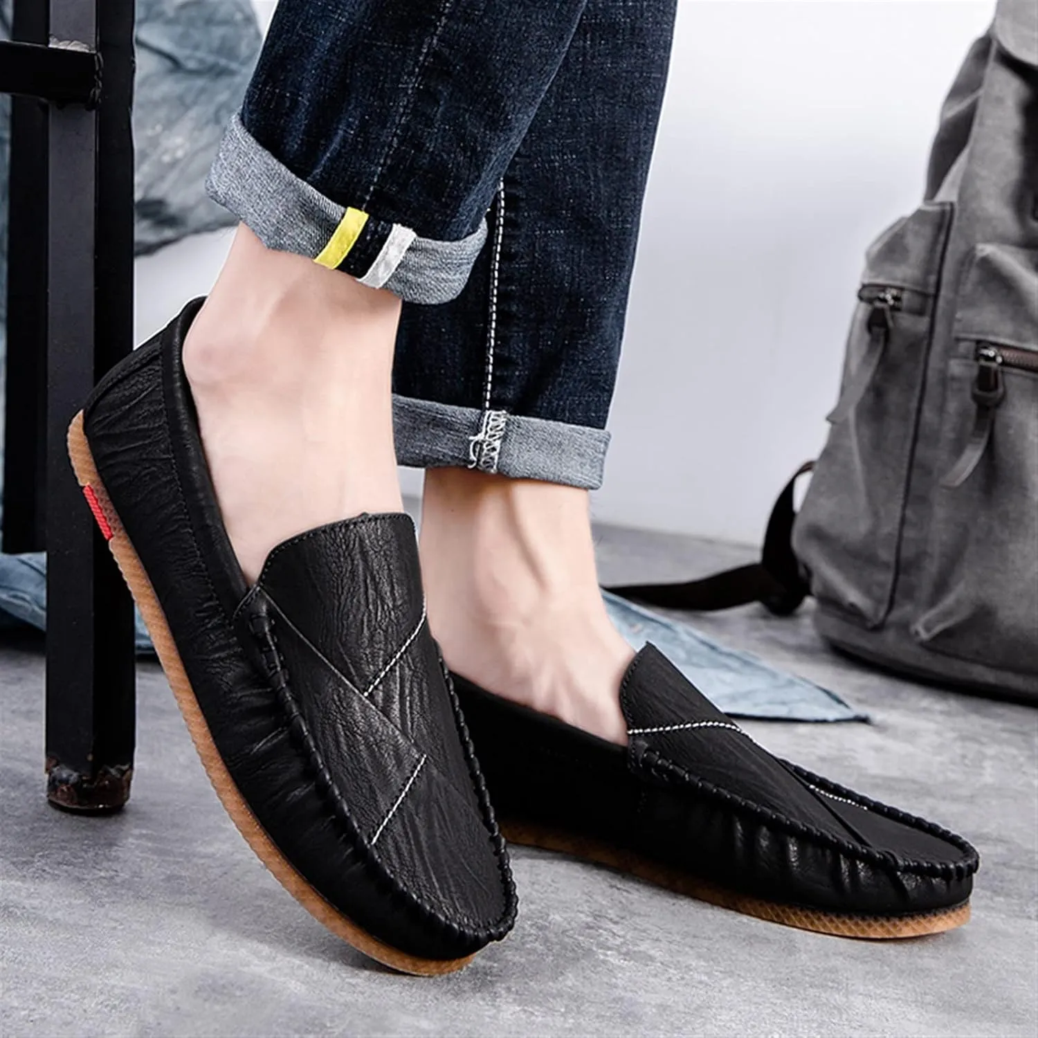 Easy to Put and Remove. Smoking Loafer for Men Vegan Leather Stitching Details Round Toe Resistant Anti-Slip Flexible Driving Slip on for All Occasions