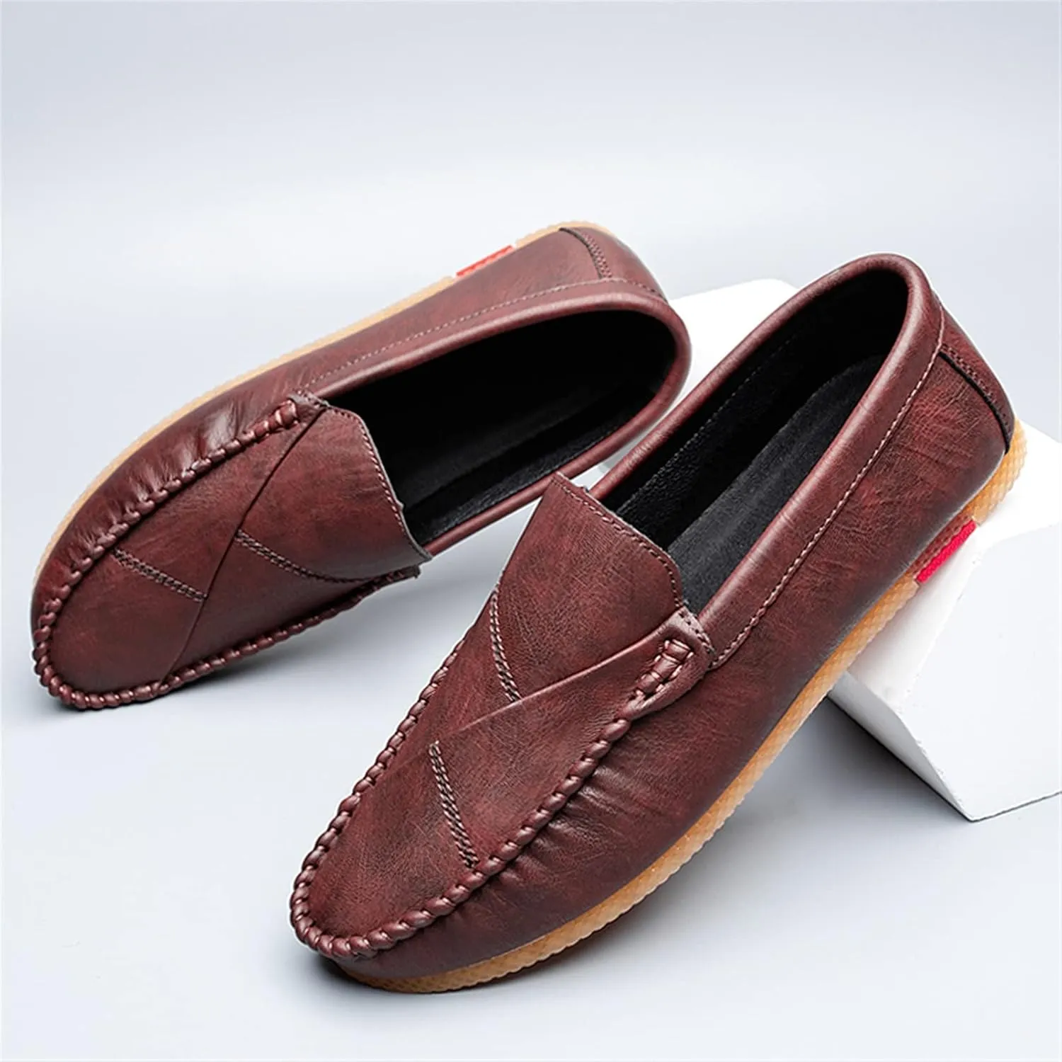 Easy to Put and Remove. Smoking Loafer for Men Vegan Leather Stitching Details Round Toe Resistant Anti-Slip Flexible Driving Slip on for All Occasions