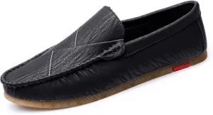 Easy to Put and Remove. Smoking Loafer for Men Vegan Leather Stitching Details Round Toe Resistant Anti-Slip Flexible Driving Slip on for All Occasions