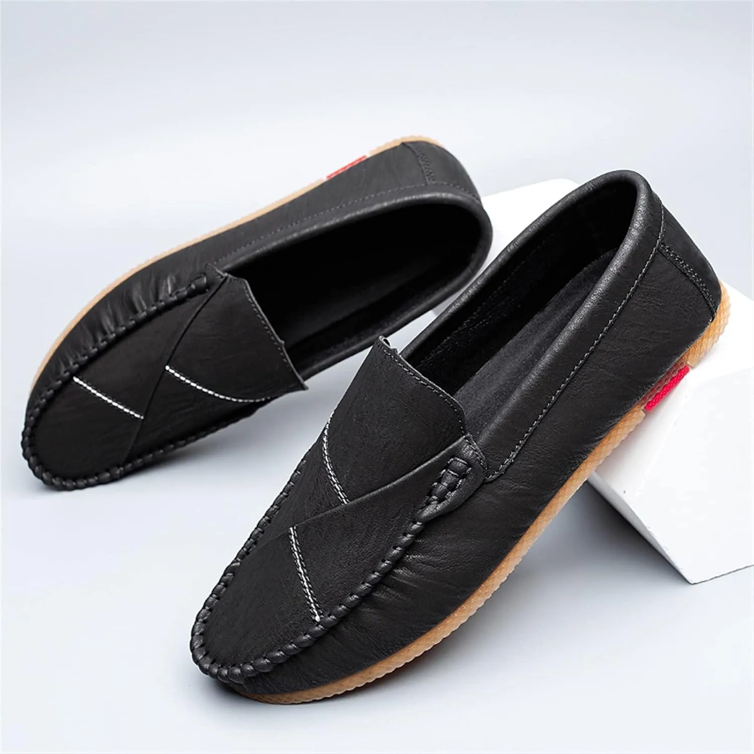 Easy to Put and Remove. Smoking Loafer for Men Vegan Leather Stitching Details Round Toe Resistant Anti-Slip Flexible Driving Slip on for All Occasions