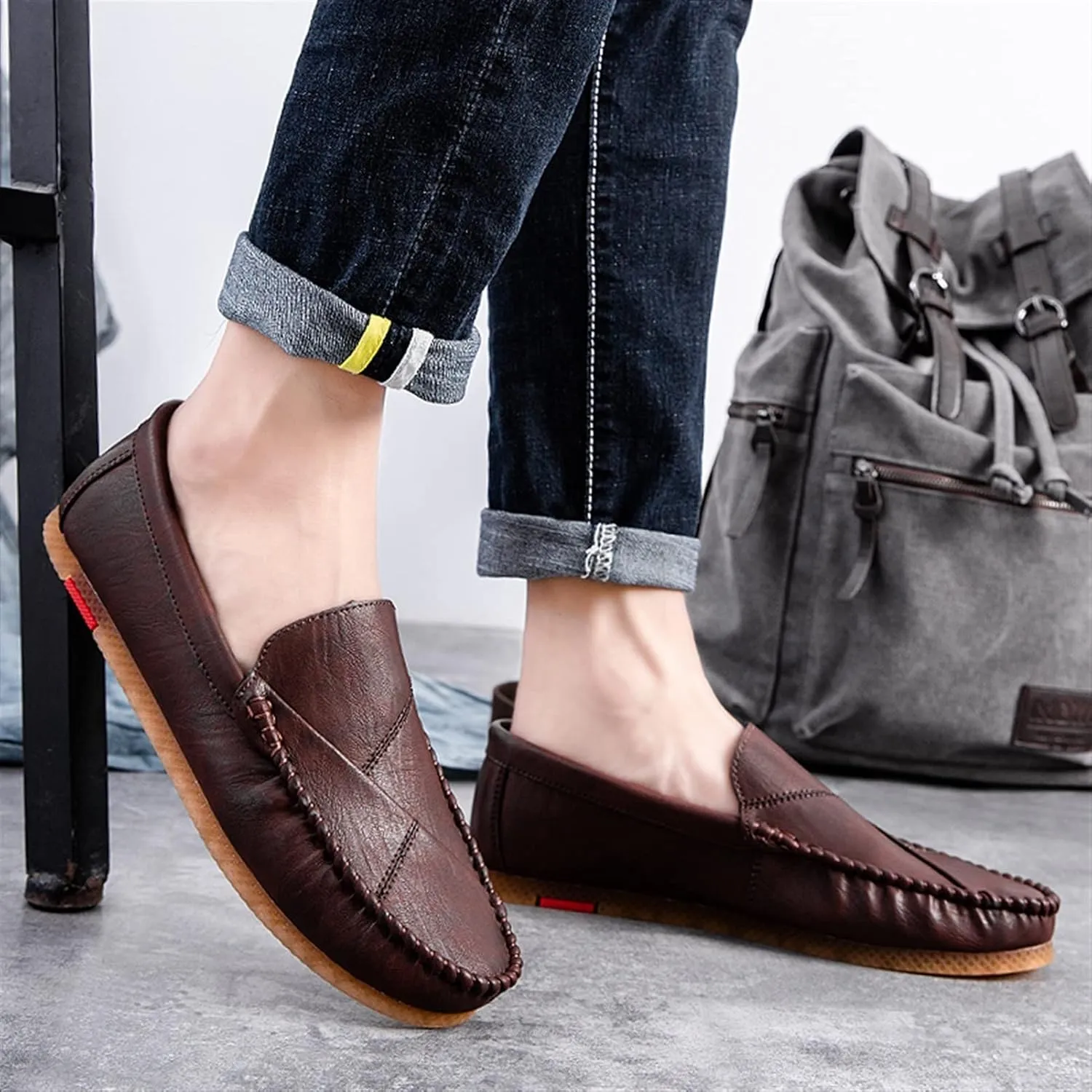 Easy to Put and Remove. Smoking Loafer for Men Vegan Leather Stitching Details Round Toe Resistant Anti-Slip Flexible Driving Slip on for All Occasions