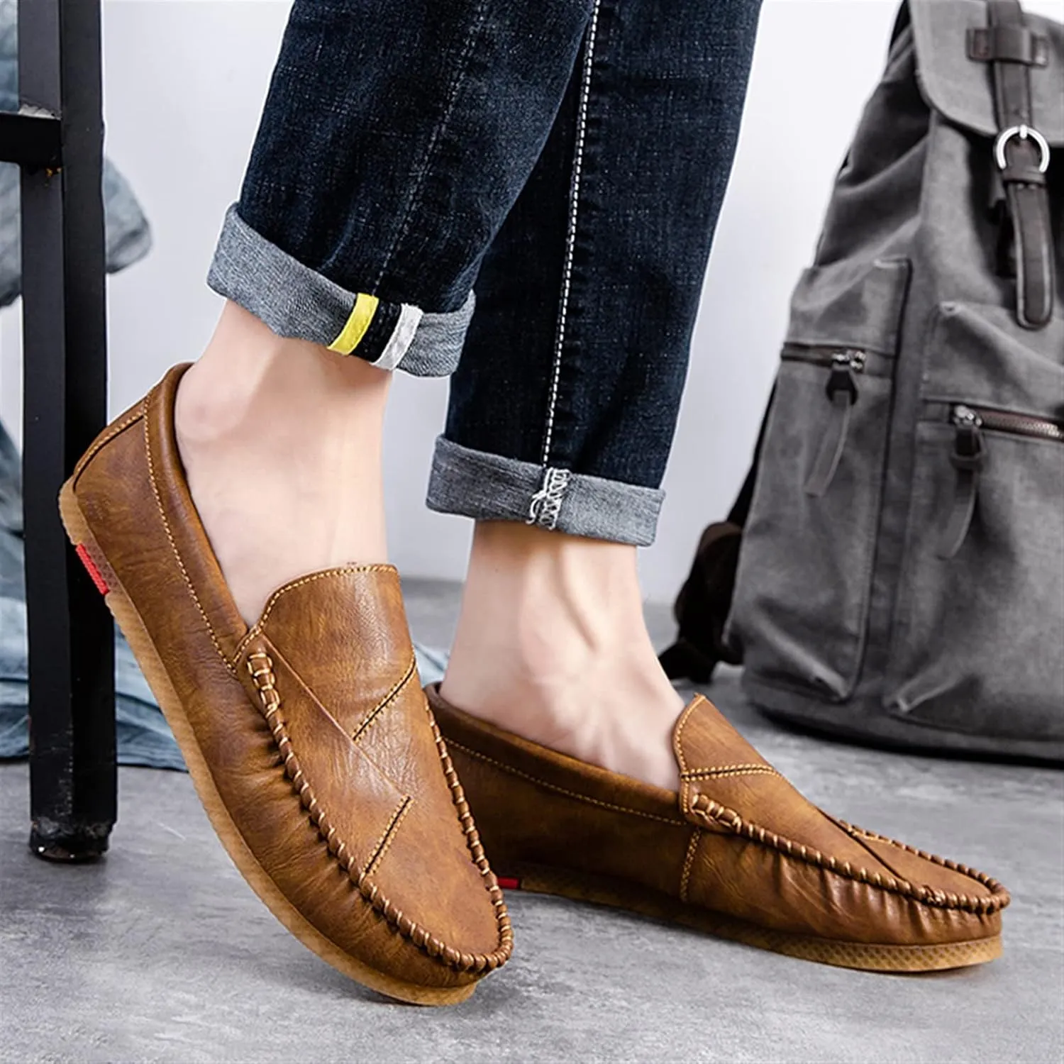 Easy to Put and Remove. Smoking Loafer for Men Vegan Leather Stitching Details Round Toe Resistant Anti-Slip Flexible Driving Slip on for All Occasions