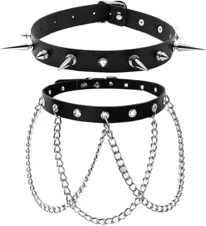 Eigso Retro Oldschool Necklaces Steampunk Gothic Studded Spikes Rivets Collars Premium PU Leather Chokers with Adjustable Buckle for Men and Women