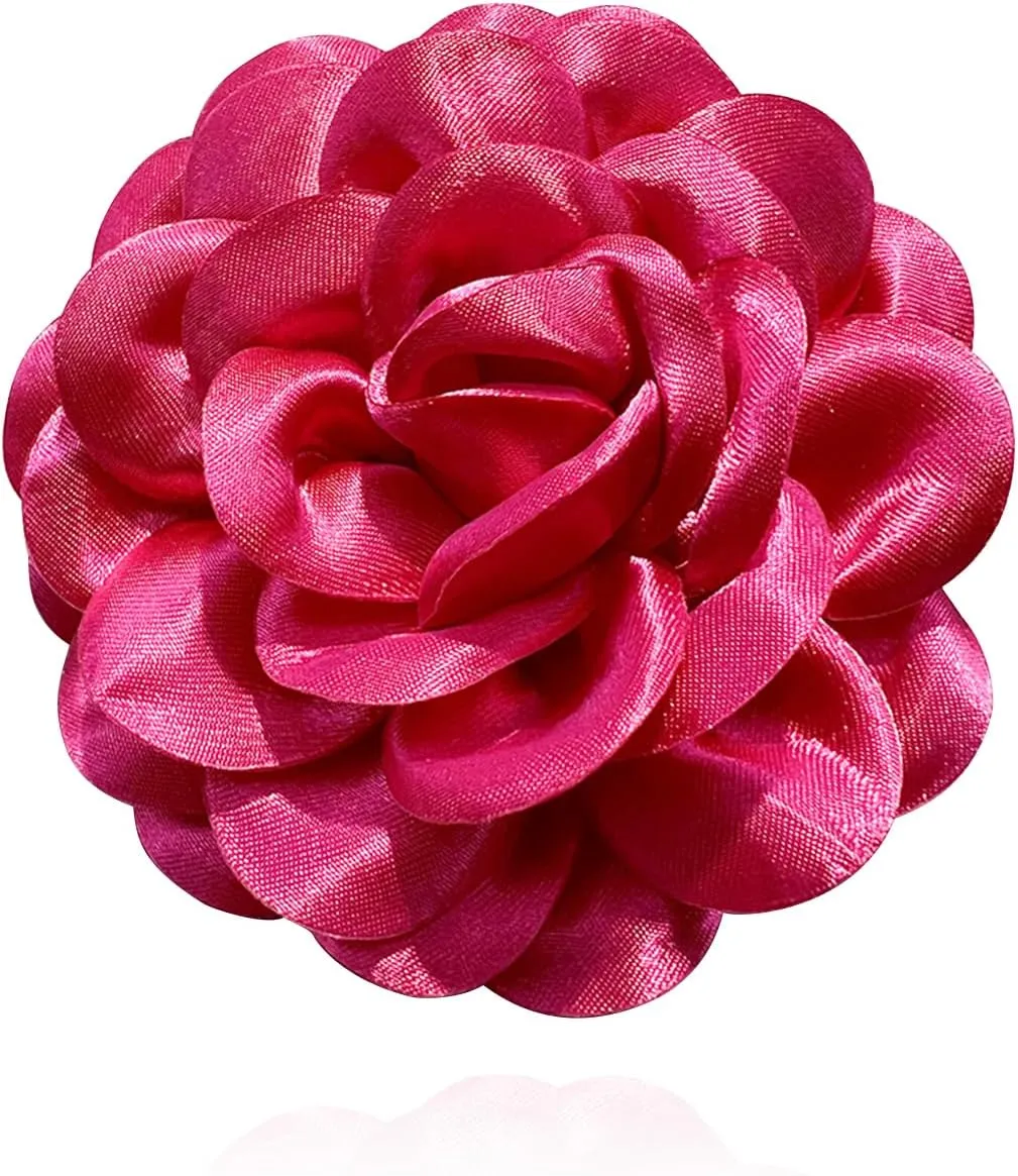 Elegant Large Rose Flower Brooches Lapel Pins Handmade Dainty Satin Fabric Brooches Big Camellia Flower Brooch Pin for Women Wedding Part Dance Dress Suit Clothes Accessories Jewelry