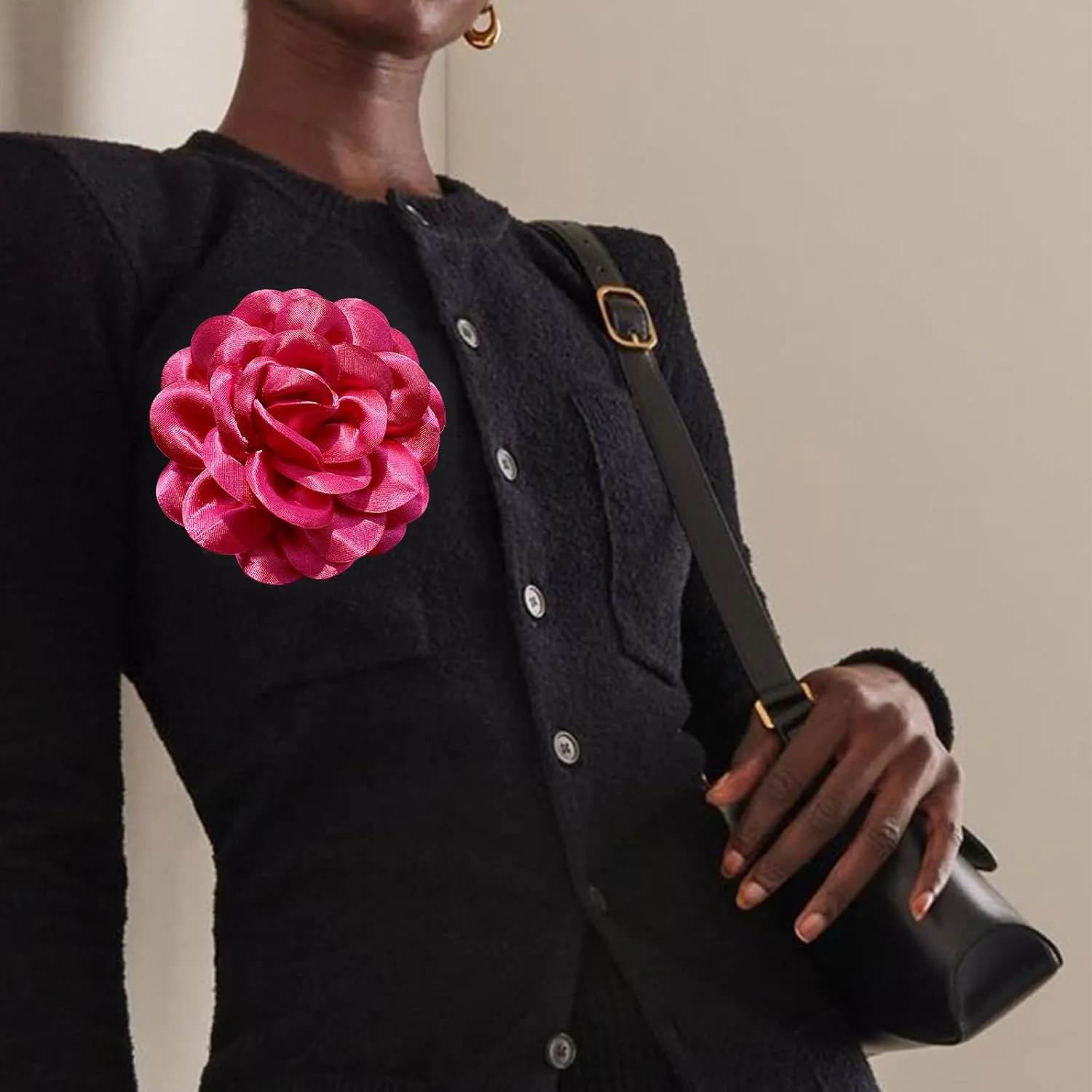 Elegant Large Rose Flower Brooches Lapel Pins Handmade Dainty Satin Fabric Brooches Big Camellia Flower Brooch Pin for Women Wedding Part Dance Dress Suit Clothes Accessories Jewelry