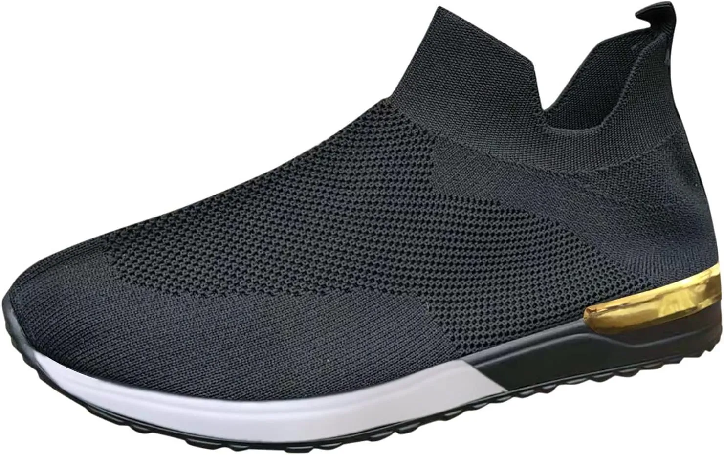 EMRELOD Womens Sneakers Platform Fashion Slip On Walking Shoes Breathable Running Shoes Lightweight Casual Breathable Mesh Low Top Gym Shoes Flat Non Slip Workout Shoes Play Sneakers (05-Black, 7.5)