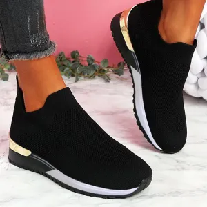 EMRELOD Womens Sneakers Platform Fashion Slip On Walking Shoes Breathable Running Shoes Lightweight Casual Breathable Mesh Low Top Gym Shoes Flat Non Slip Workout Shoes Play Sneakers (05-Black, 7.5)