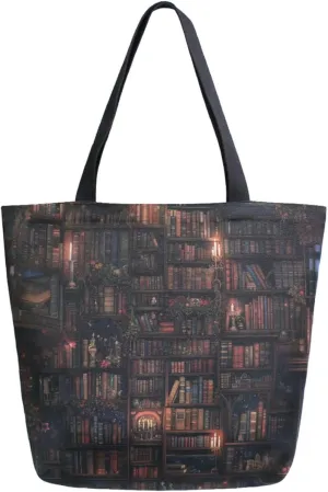 Extra Large Shoulder Gym Tote Bag, Old Vintage Multi-storied Books Mysterious Library Canvas Handle Bag for Yoga Weekender Picnic Beach Travel Kitchen Reusable Market Grocery Shopping