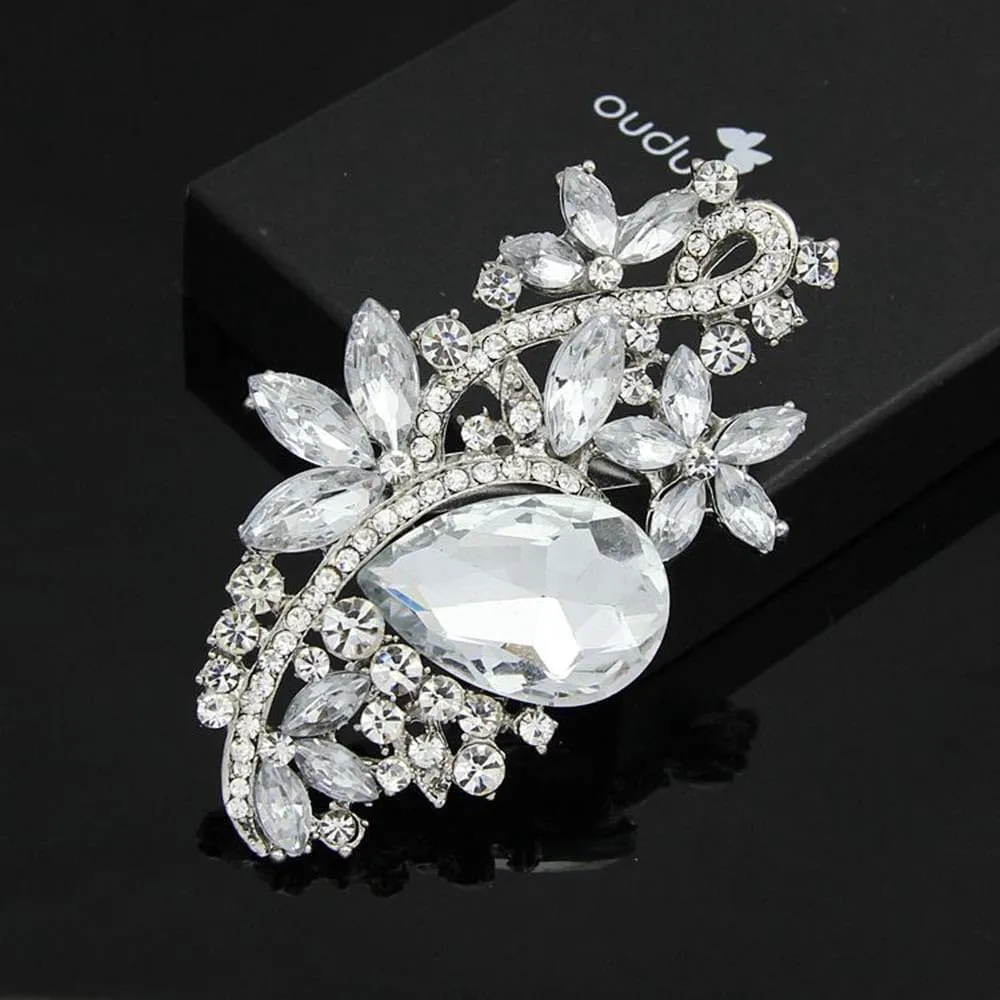 Ezing 4 Pieces Lot Large Big Silver Gold Plated Assorted Crystal Rhinestones Brooch Pins Set