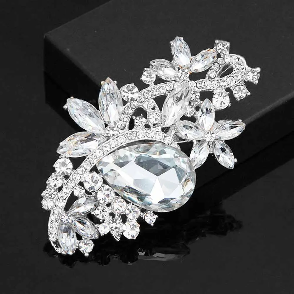 Ezing 4 Pieces Lot Large Big Silver Gold Plated Assorted Crystal Rhinestones Brooch Pins Set