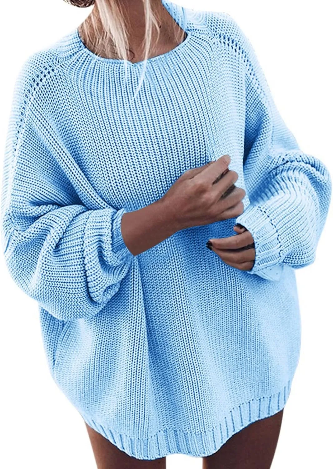 Fall Sweaters for Women Crew Neck Cable Knit Pullover Sweaters Batwing Sleeve Loose Fit Solid Outfit Fall Winter Fashion 2023