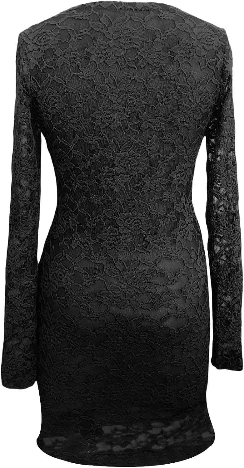 Fashion Plus Size Lace Dress Chiffon Wrap V Neck Bodycon Pencil Dresses Women Cocktail Party Guest Mini Dress Clubwear