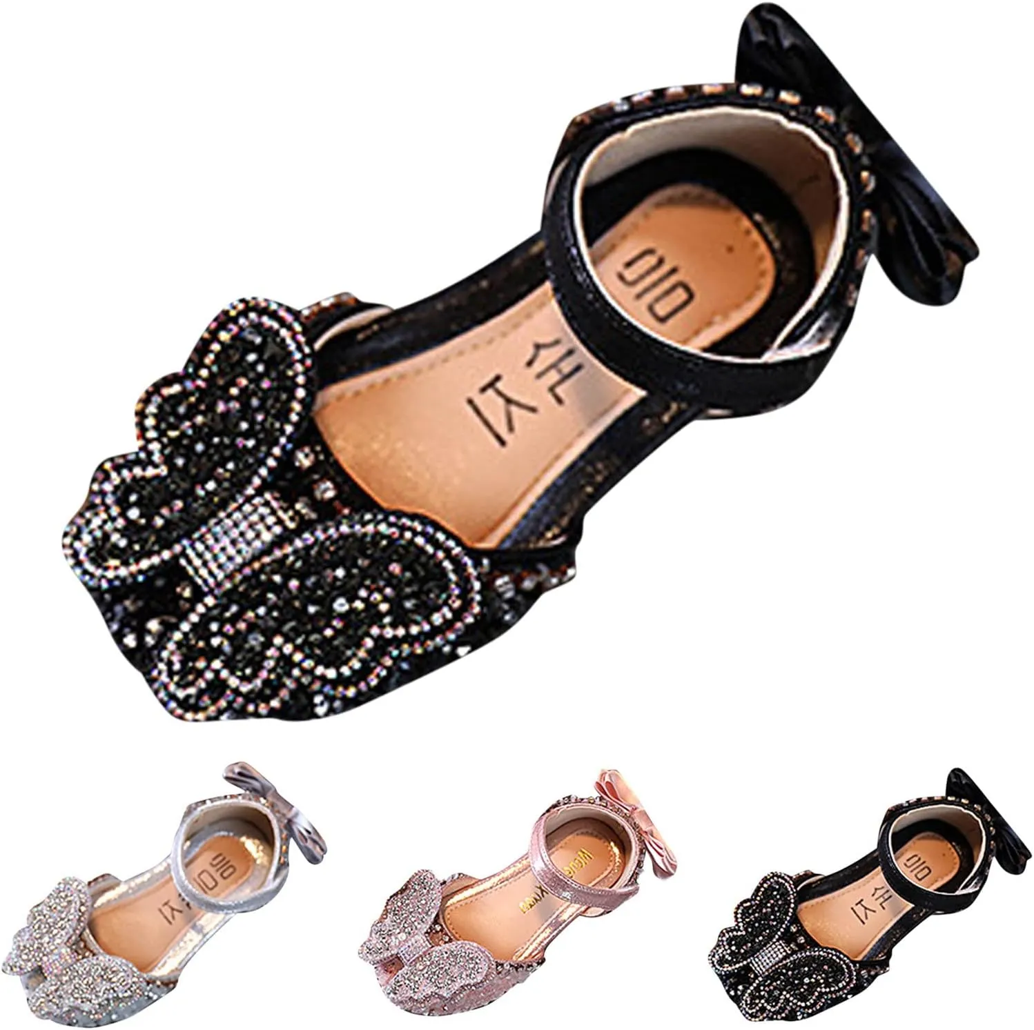 Fashion Summer Girls Dance Shoes Princess Dress Performance Shoes Ribbon Pearl Rhinestone Bow Flat Boots Girls Size 1 (Black, 3.5-4 Years Toddler)