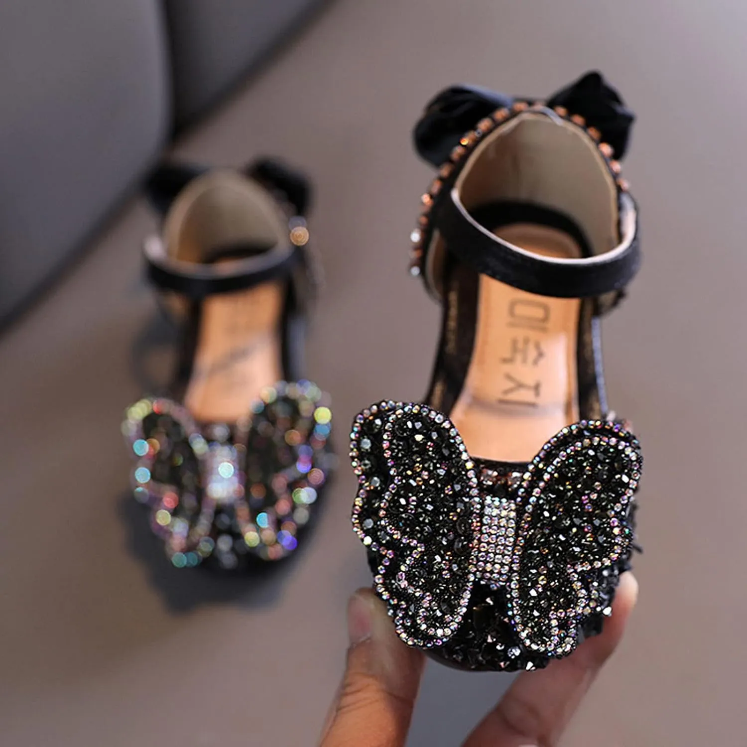 Fashion Summer Girls Dance Shoes Princess Dress Performance Shoes Ribbon Pearl Rhinestone Bow Flat Boots Girls Size 1 (Black, 3.5-4 Years Toddler)