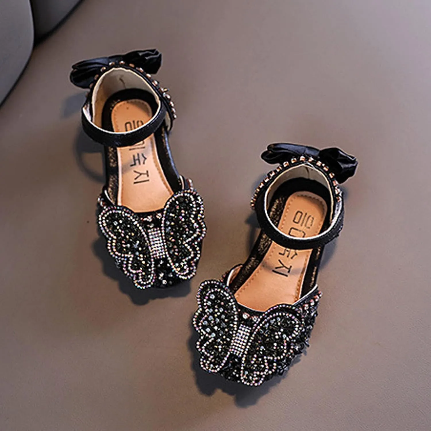 Fashion Summer Girls Dance Shoes Princess Dress Performance Shoes Ribbon Pearl Rhinestone Bow Flat Boots Girls Size 1 (Black, 3.5-4 Years Toddler)