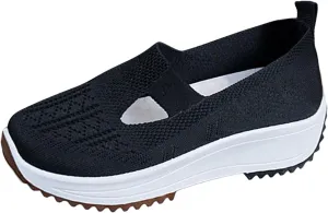 Fashion Summer Women Sports Shoes Flat Bottom Non Slip Mesh Hollow Upper Breathable Soft Slip On Low Top Platform Shoe