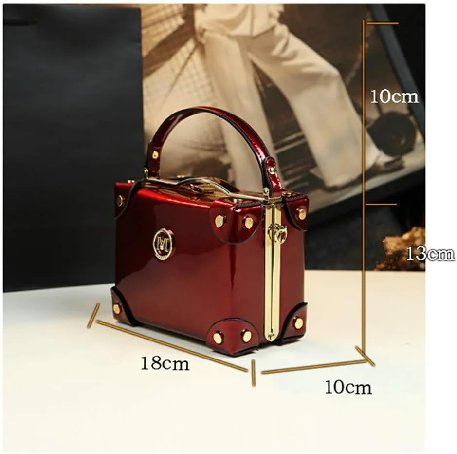Fashion Women's Top Handle Satchel Handbags Leather Evening Bag Purses Small Hard Square Box Shoulder Bags