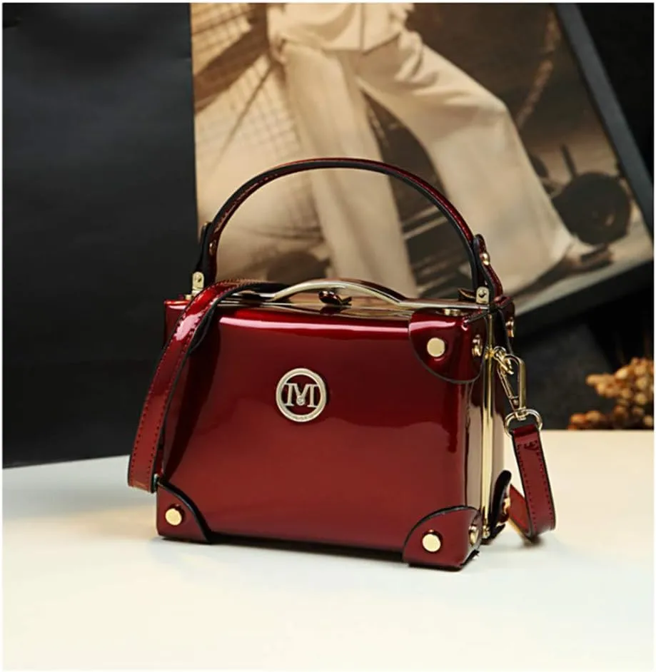 Fashion Women's Top Handle Satchel Handbags Leather Evening Bag Purses Small Hard Square Box Shoulder Bags