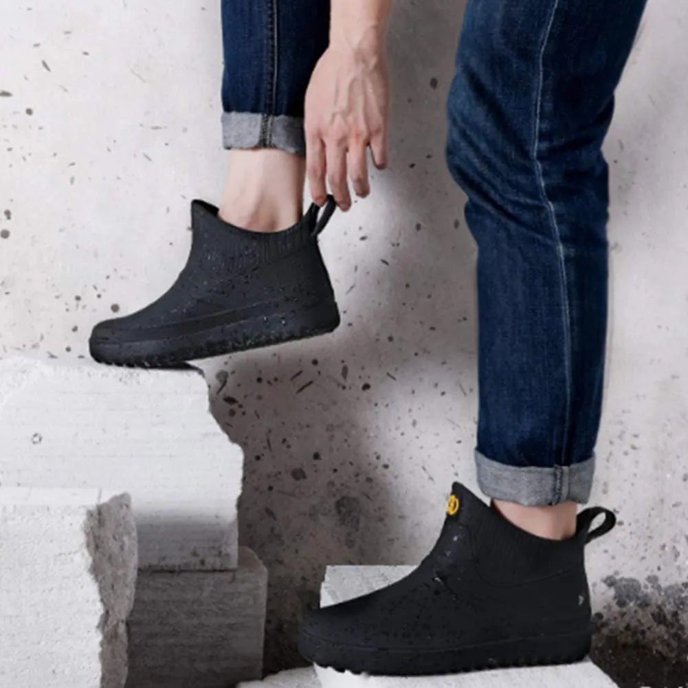 fereshte Men's Ankle Rain Boots Waterproof PVC Short Rubber Garden Boots