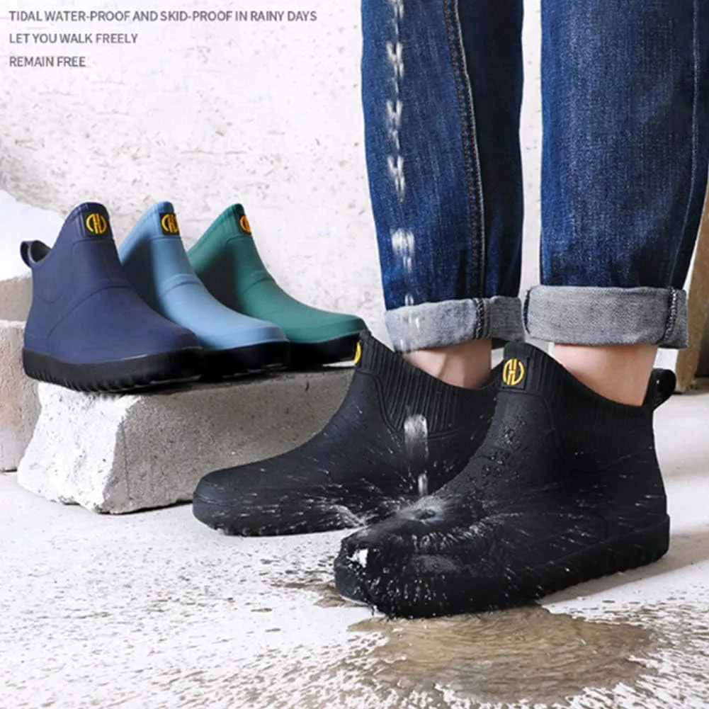 fereshte Men's Ankle Rain Boots Waterproof PVC Short Rubber Garden Boots