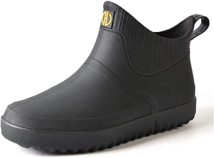fereshte Men's Ankle Rain Boots Waterproof PVC Short Rubber Garden Boots