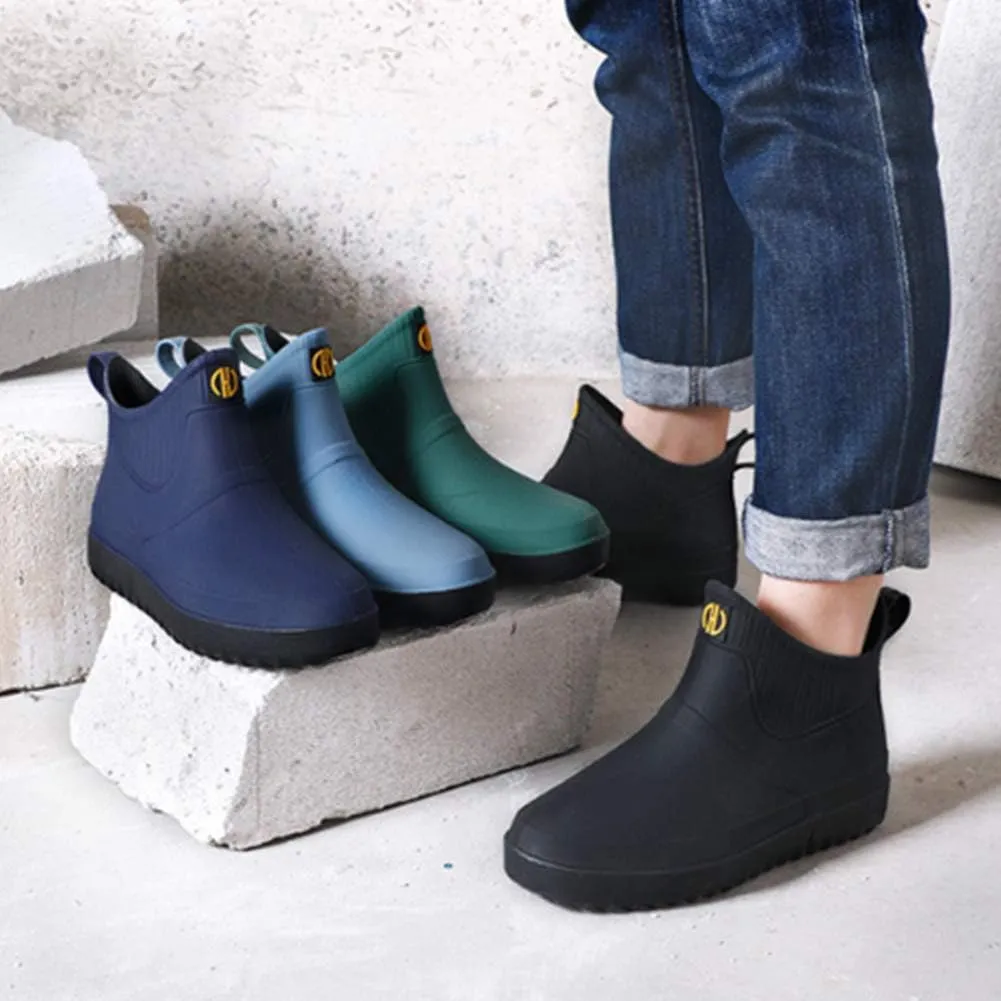 fereshte Men's Ankle Rain Boots Waterproof PVC Short Rubber Garden Boots