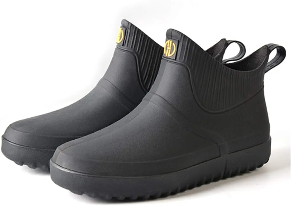 fereshte Men's Ankle Rain Boots Waterproof PVC Short Rubber Garden Boots