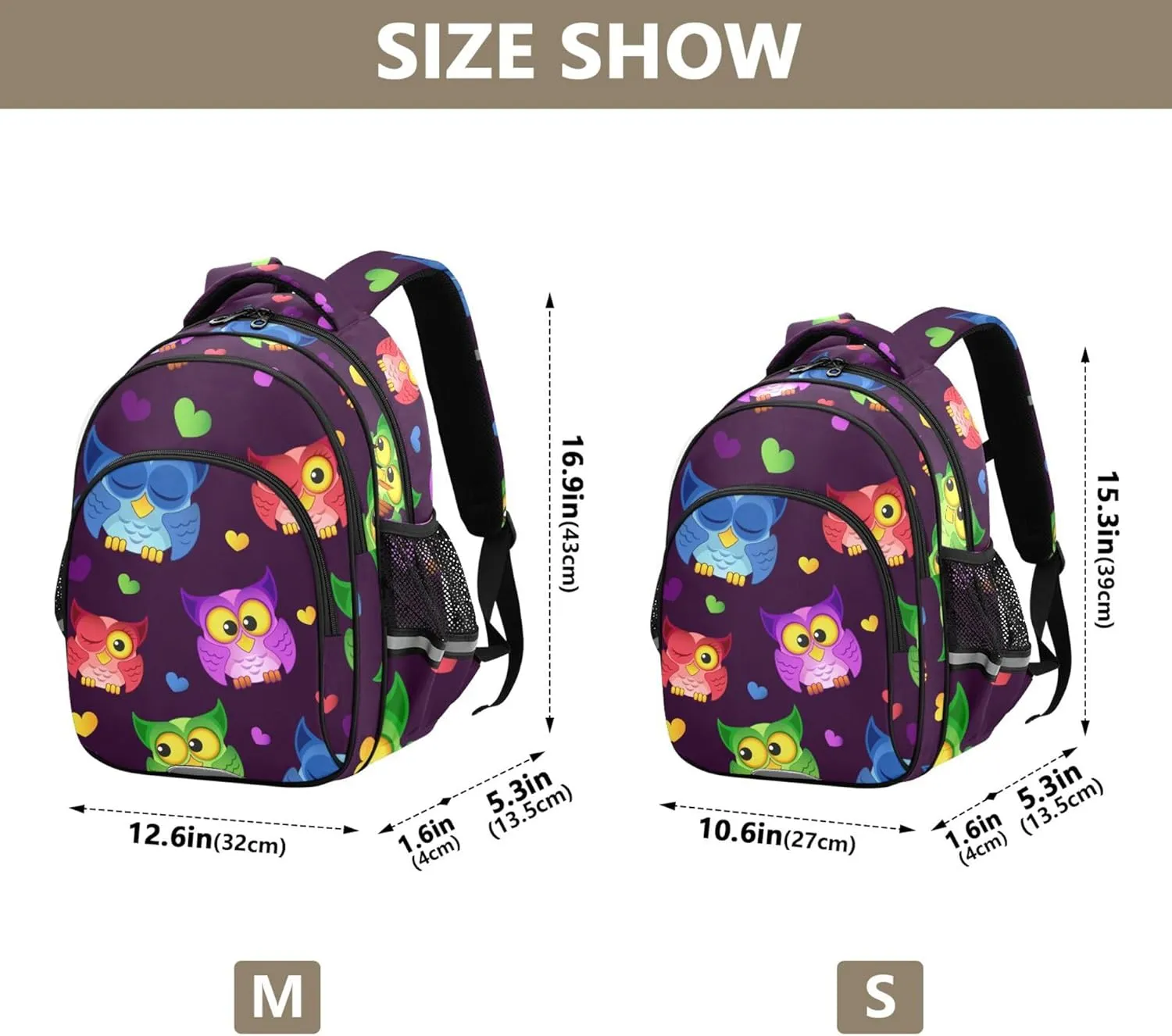 Fisyme Owls Hearts Backpack Laptop Back Pack Daycare Bag Bookbag Travel School Backpacks Small