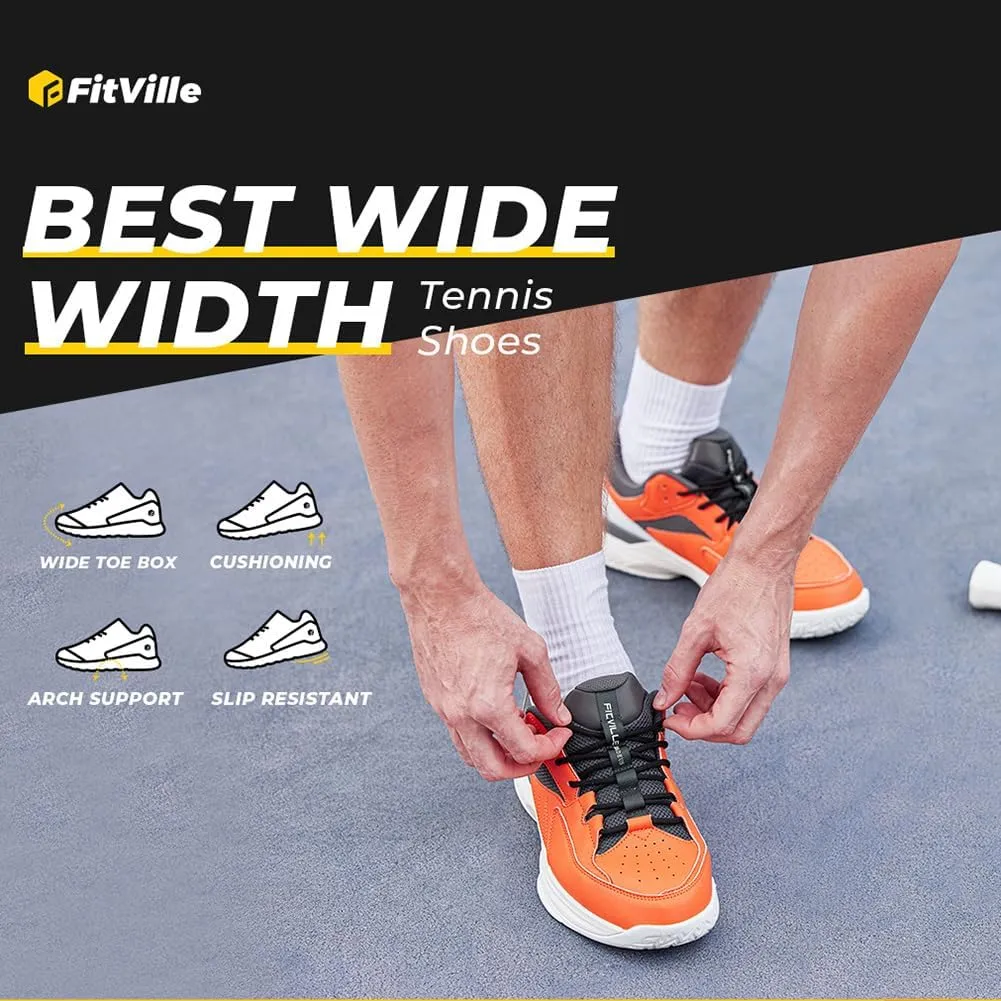FitVille Mens Wide Pickleball Shoes All Court Tennis Shoes with Arch Support for Plantar Fasciitis