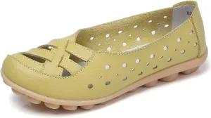 Flat Loafer for Women Comfortable Leather Loafers Ballet Flats Shoes Casual Wide Width Round Toe Slip on Flats with Breathable Eyelets
