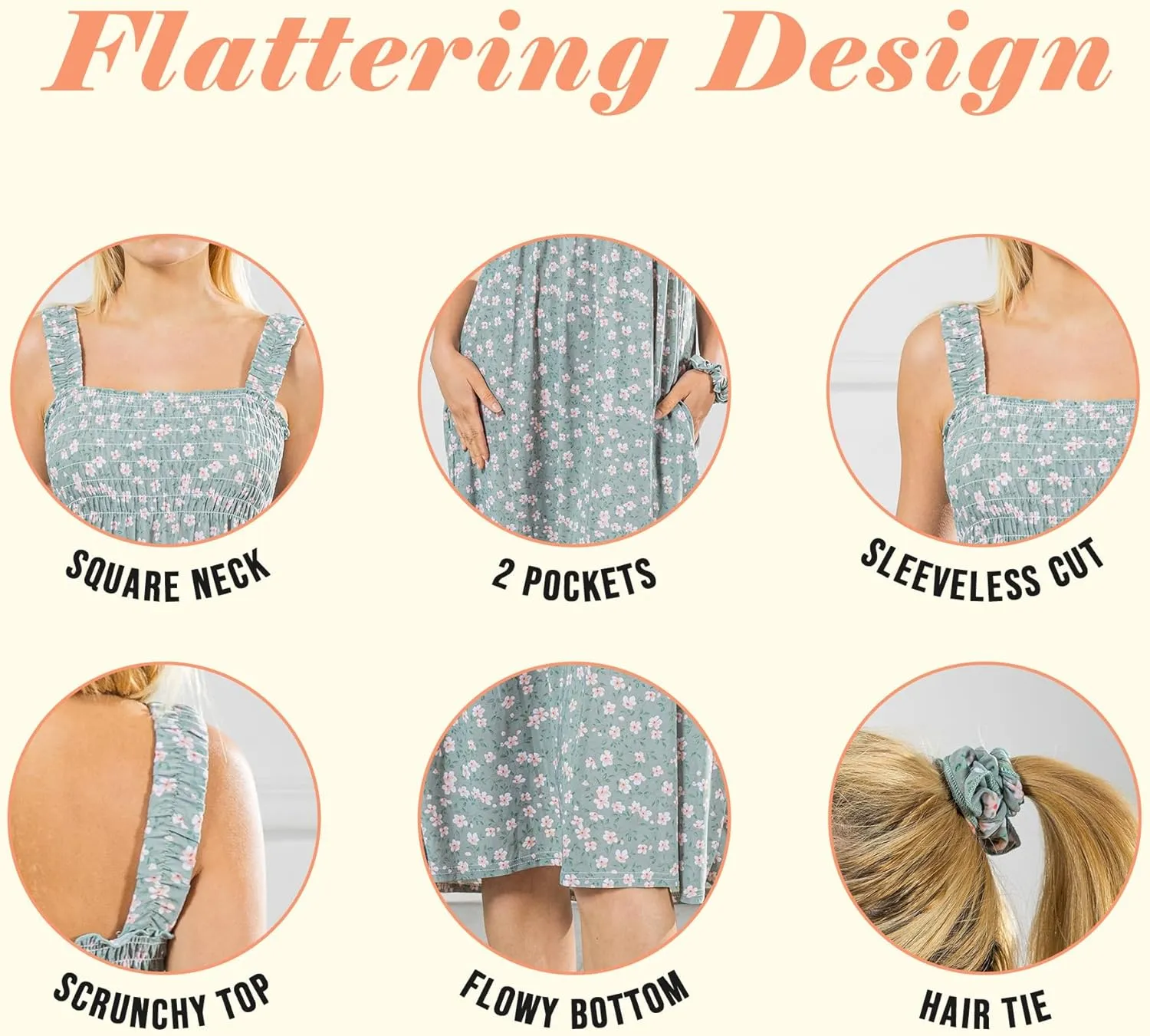 Floral Sundress with Pocket, Beach Outfit Sleeveless Long Sundress, Scrunchie Included Vacation Dresses for Women 2024