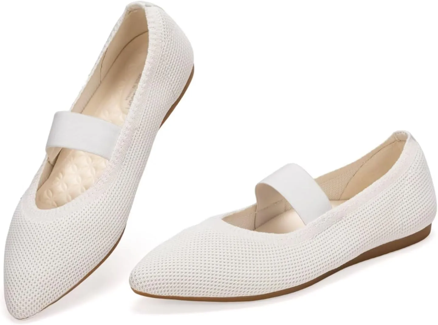 Frank Mully Womens Knit Flats Pointed-Toe Shoes with Elastic Straps Ballerina Flat Shoes for Women Dressy
