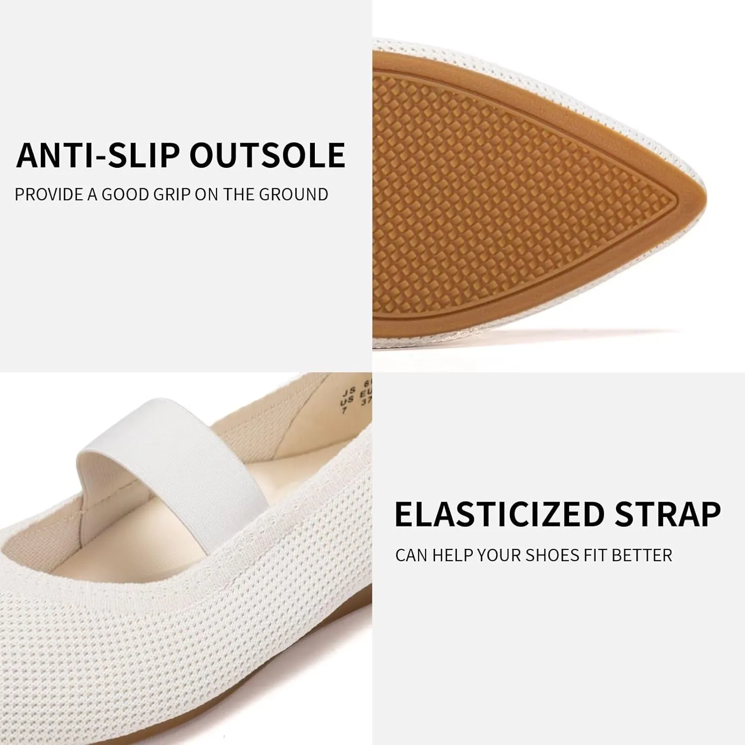Frank Mully Womens Knit Flats Pointed-Toe Shoes with Elastic Straps Ballerina Flat Shoes for Women Dressy