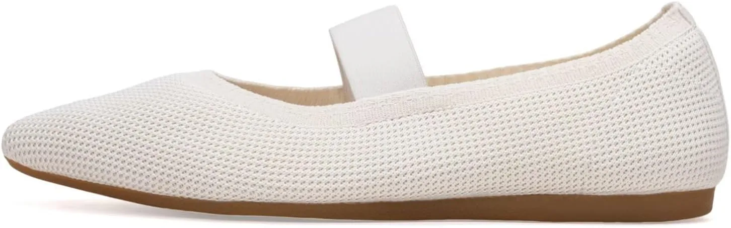 Frank Mully Womens Knit Flats Pointed-Toe Shoes with Elastic Straps Ballerina Flat Shoes for Women Dressy