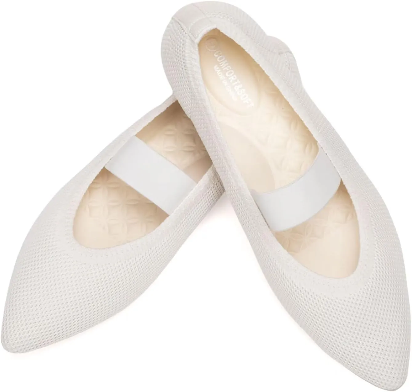 Frank Mully Womens Knit Flats Pointed-Toe Shoes with Elastic Straps Ballerina Flat Shoes for Women Dressy