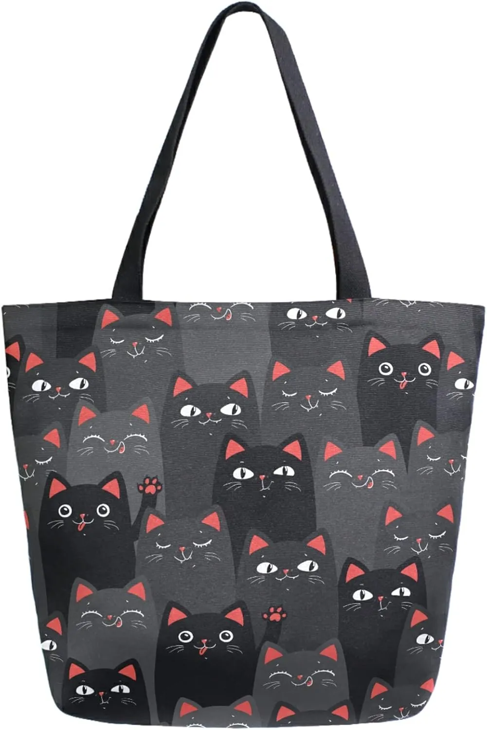 Funny Cartoon Dark Cats Extra Large Canvas Shoulder Tote Storage Top Handle Bag for Gym Weekender Summer Beach Travel Reusable Grocery Shopping