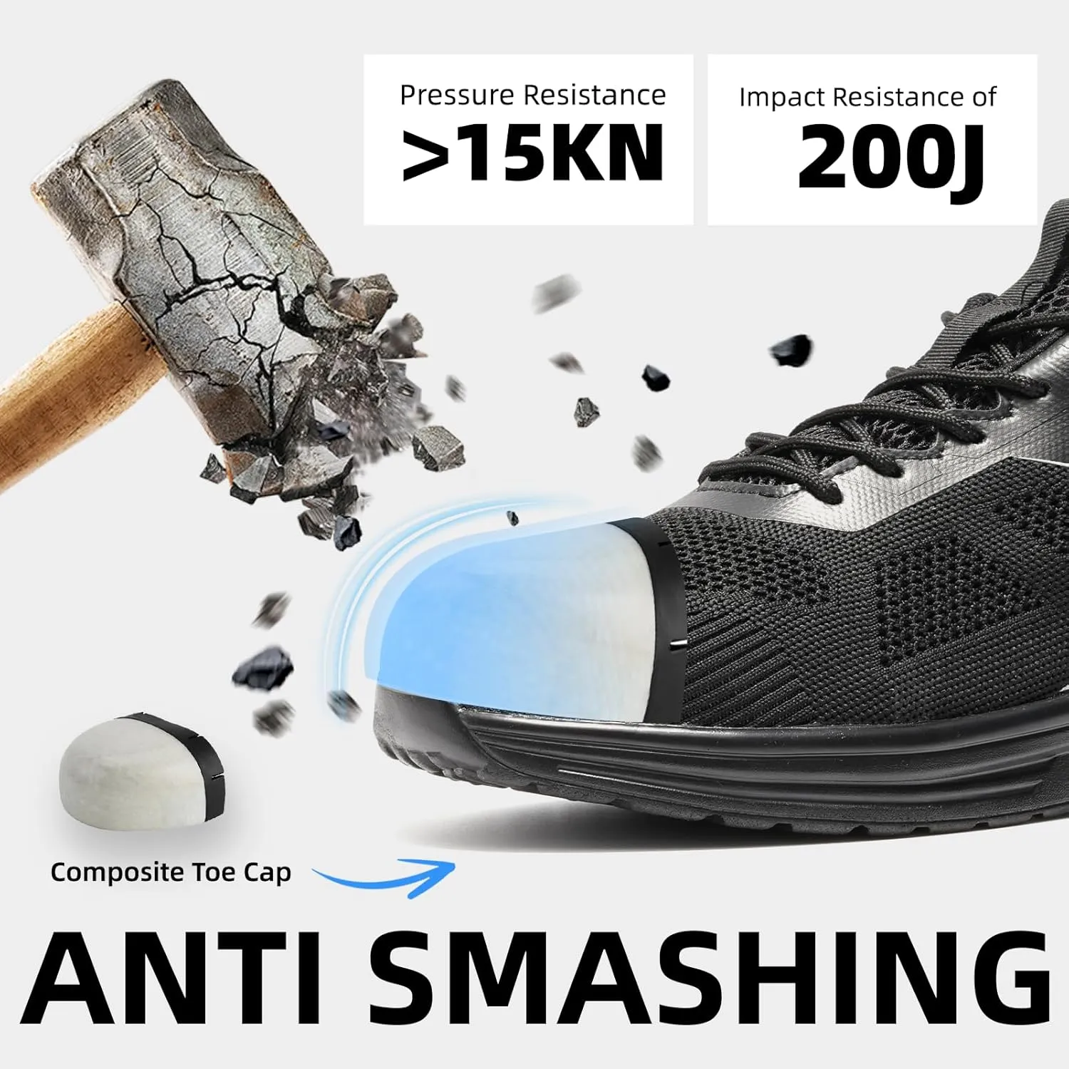 Furuian Composite Toe Shoes for Men Lightweight Safety Work Shoes Breathable Composite Toe Sneakers for Men Comfortable Indestructible Safety Work Sneakers