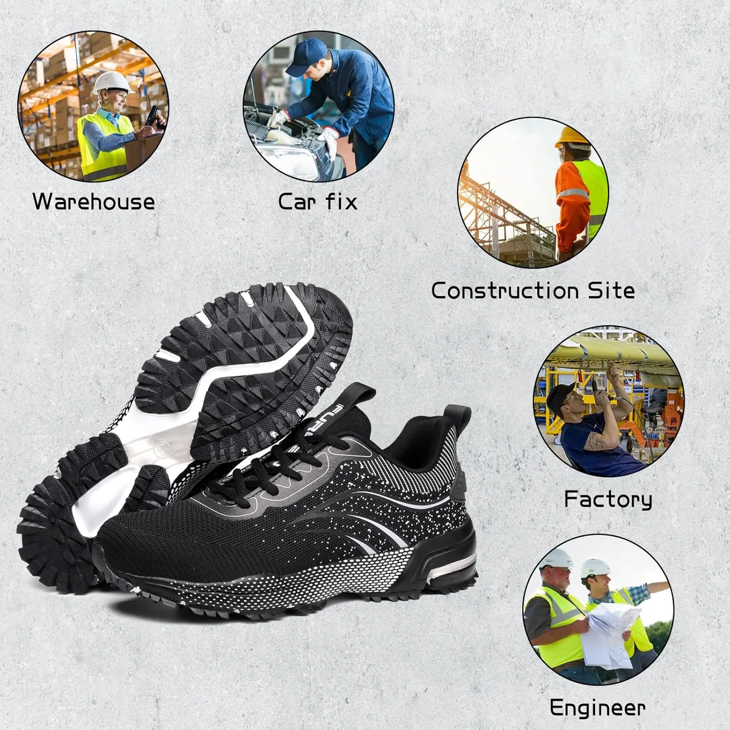 Furuian Steel Toe Shoes for Men Women Lightweight Safety Shoes Comfortable Steel Toe Sneakers Warehouse Industry Work Shoes