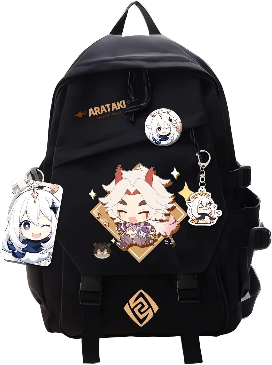 Genshin Impact Backpack Arataki Itto Backpack Cute 3D Printed Daypack Laptop 17" Large Capacity Travel Black BackPack With Gift