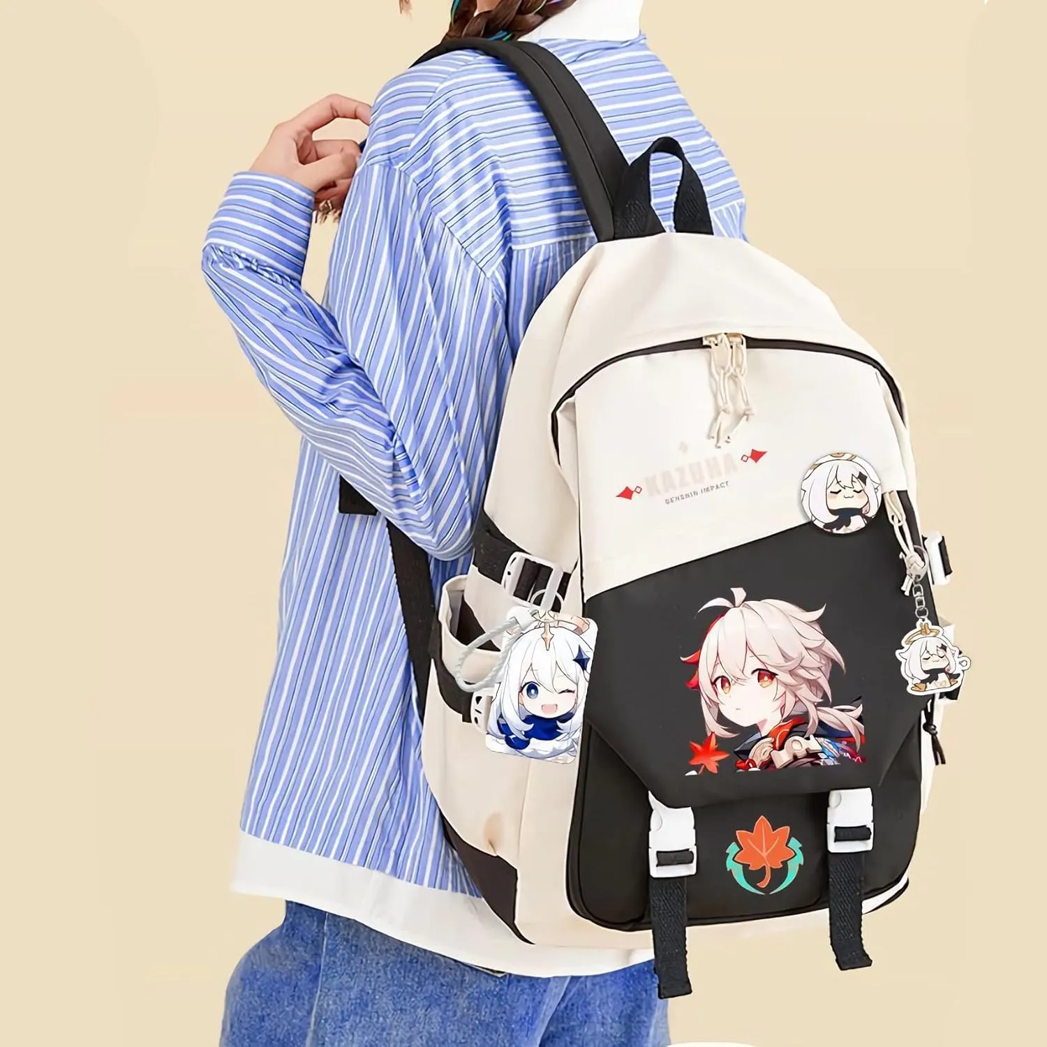 Genshin Impact Backpack Diluc Backpack Printed Laptop Bookbag 17" Large Capacity Travel BackPack With Gift