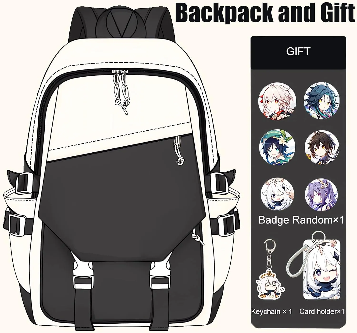 Genshin Impact Backpack Diluc Backpack Printed Laptop Bookbag 17" Large Capacity Travel BackPack With Gift