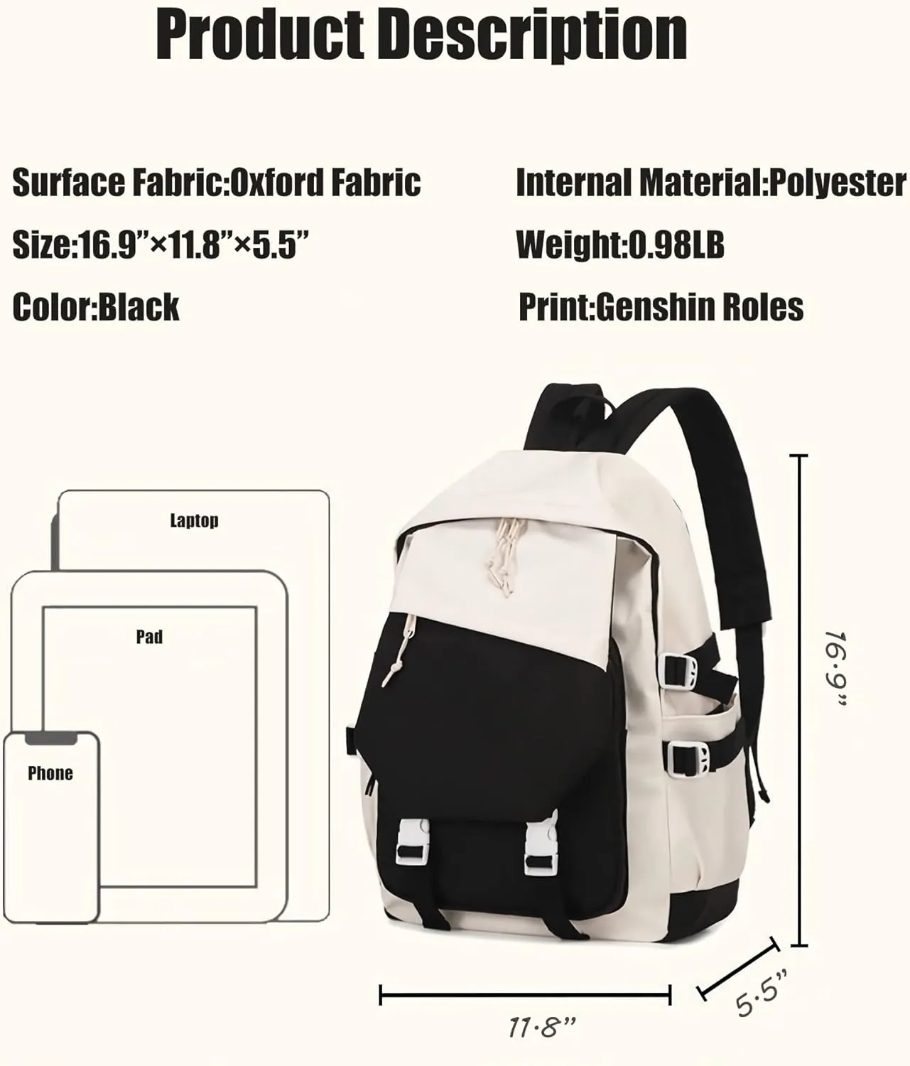 Genshin Impact Backpack Diluc Backpack Printed Laptop Bookbag 17" Large Capacity Travel BackPack With Gift