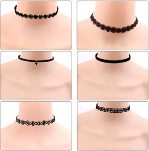 Ghloyza 6PCs Black Velvet Choker Necklaces Set Vintage Tattoo Lace Choker Necklace Classic Gothic Trendy Sexy For Women