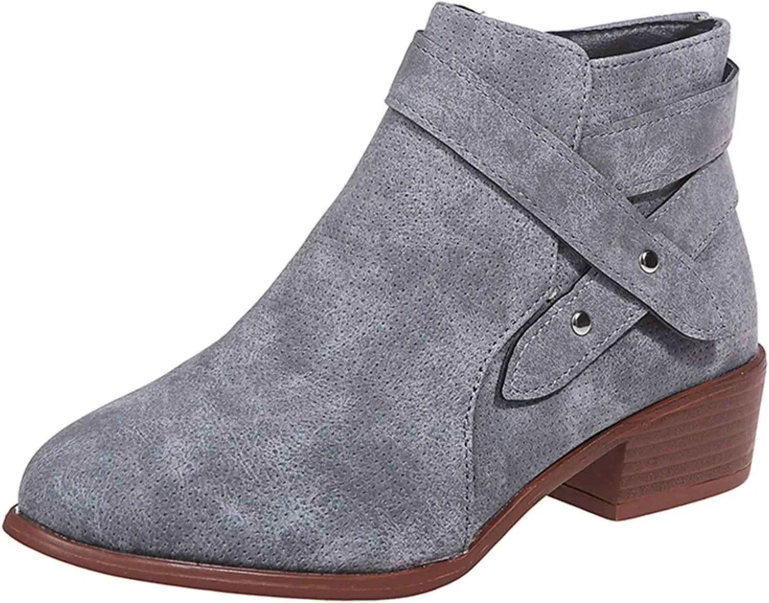 Gibobby Ankle Boots for Women Low Heel,Slip-On Loafers Pointed Toe Chunky Hollow Bucket Office Casual Shoes Cutout Booties