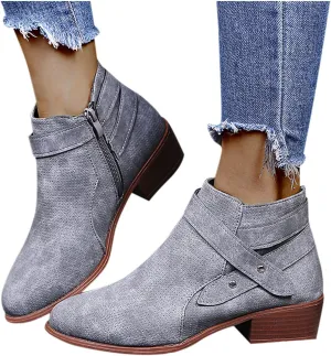 Gibobby Ankle Boots for Women Low Heel,Slip-On Loafers Pointed Toe Chunky Hollow Bucket Office Casual Shoes Cutout Booties