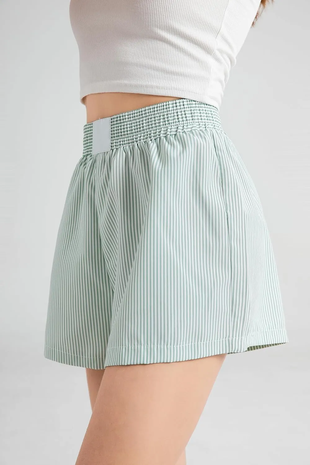 Gihuo Women's Striped Shorts Elastic High Waisted Boxer Shorts Cute Stripe Sleep Lounge Shorts Y2k Summer Casual Shorts