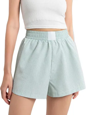 Gihuo Women's Striped Shorts Elastic High Waisted Boxer Shorts Cute Stripe Sleep Lounge Shorts Y2k Summer Casual Shorts