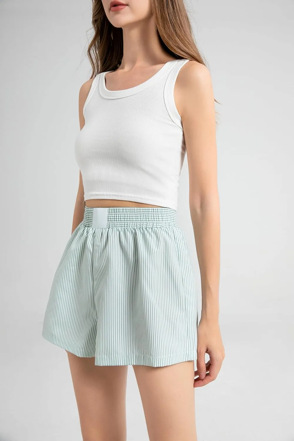 Gihuo Women's Striped Shorts Elastic High Waisted Boxer Shorts Cute Stripe Sleep Lounge Shorts Y2k Summer Casual Shorts