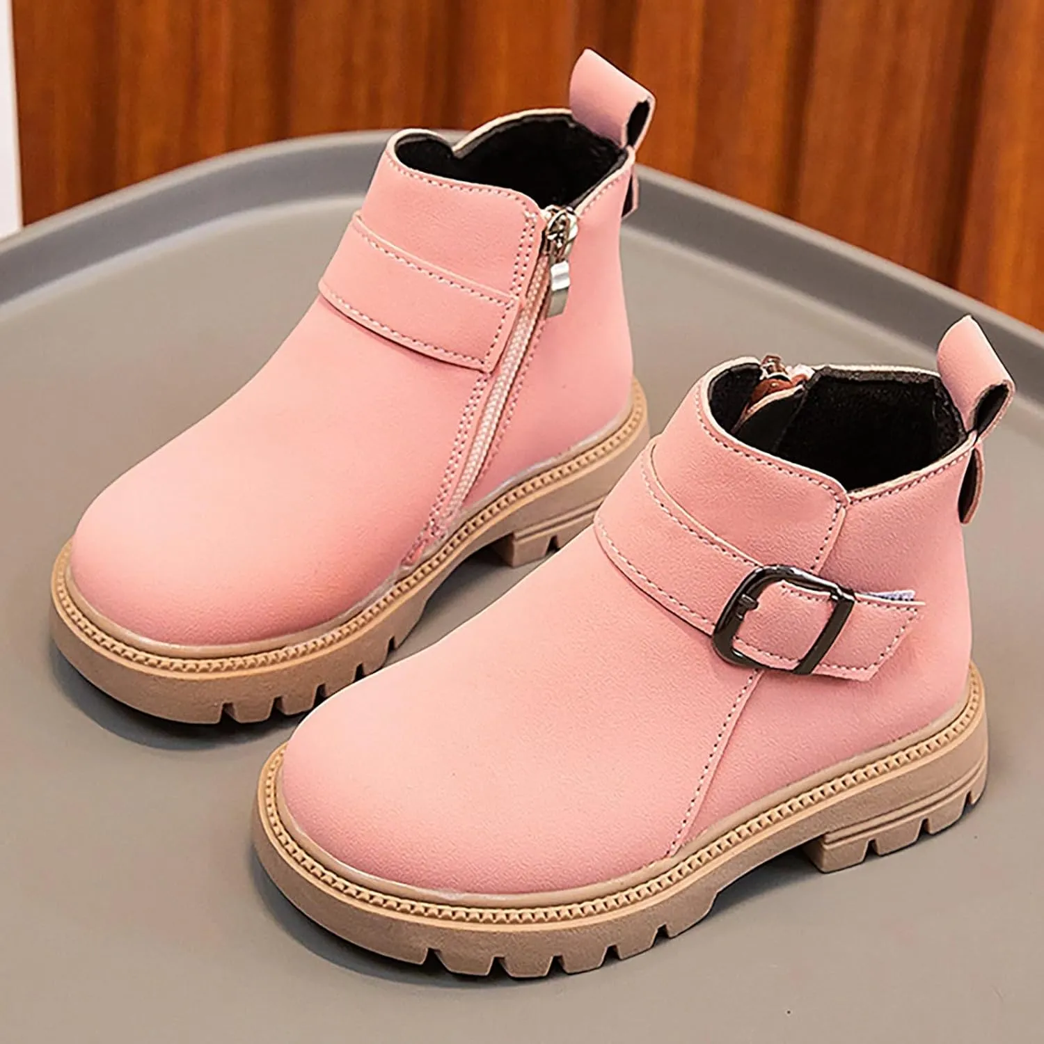 Girls and Toddlers Fashion Boot Kids Lace up Combat Boots with Side Zipper Work Boots for Boys Girls