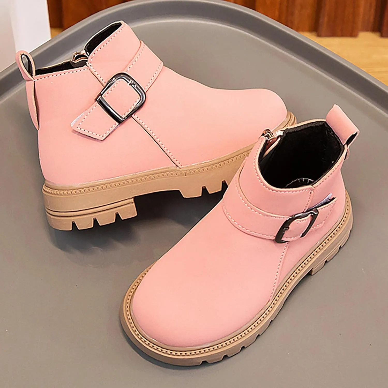 Girls and Toddlers Fashion Boot Kids Lace up Combat Boots with Side Zipper Work Boots for Boys Girls